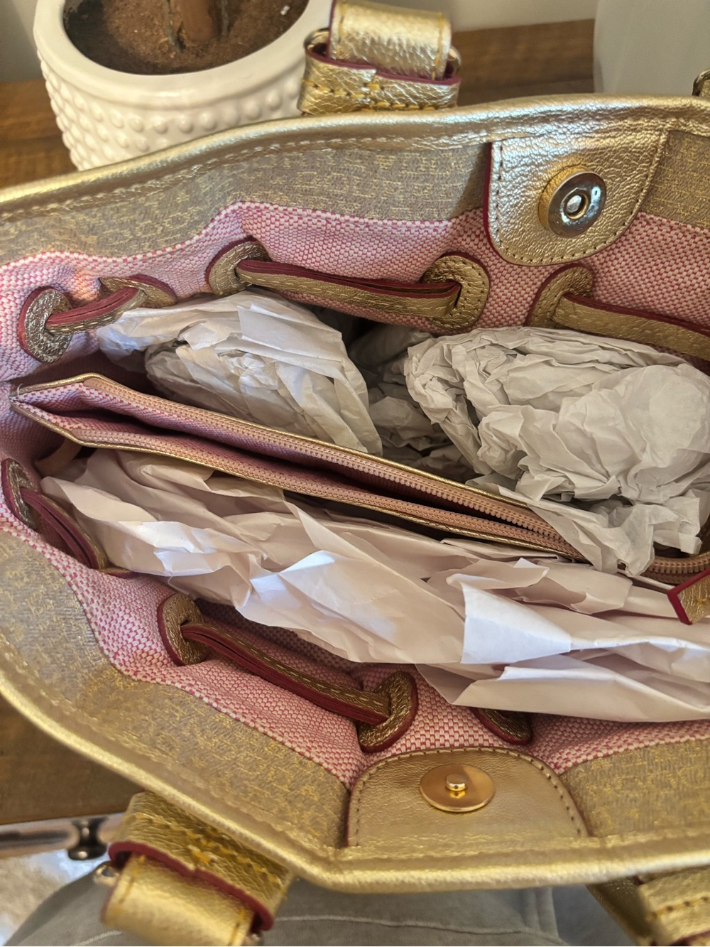 Dooney & Bourke Metallic Gold Drawstring Buckle Shoulder Bag - Picture 2 of 2